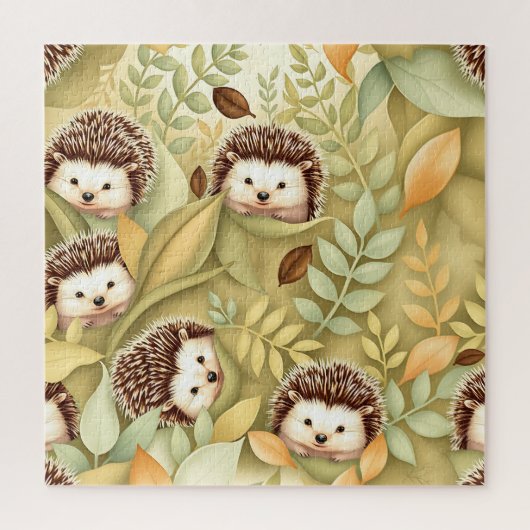 Süßes Igel-Herbstlaub-Muster Puzzle (Vertikal)