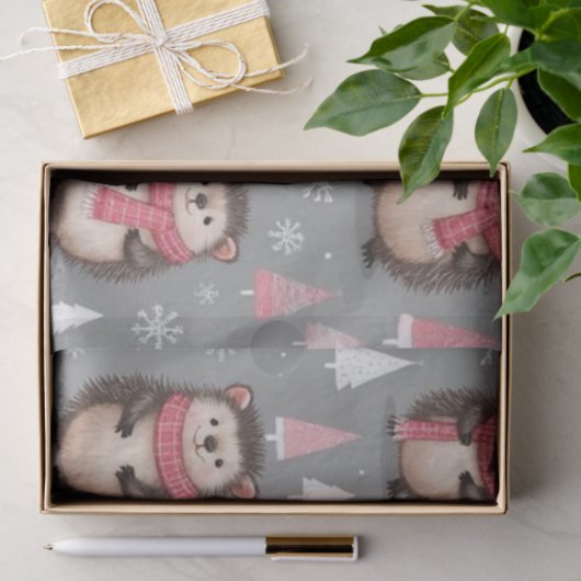 Süßes Igel-Muster Rosa Grau Weihnachten  Seidenpapier (Geschenk)
