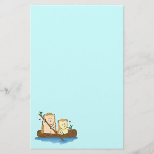 Süßes Igel-Paar, das auf einem Holzboot segelt Briefpapier