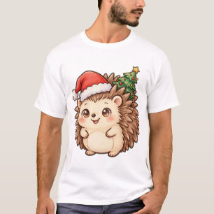 Süßes Igel-Santa-Hut-Weihnachtsbaum-T-Shirt T-Shirt