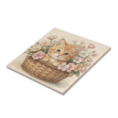 Süßes Ingwer-Kätzchen-Blumenkorb Fliese (Seite)