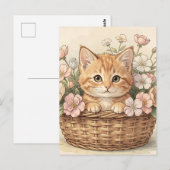 Süßes Ingwer-Kätzchen-Blumenkorb Postkarte (Vorne/Hinten)
