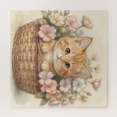 Süßes Ingwer-Kätzchen-Blumenkorb Puzzle (Horizontal)