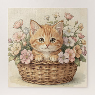 Süßes Ingwer-Kätzchen-Blumenkorb Puzzle