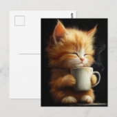 Süßes Ingwerkätzchen mit einem Kaffee Postkarte (Vorne/Hinten)