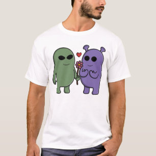 Süßes intergalaktisches Außerirdischen-Paar T-Shirt