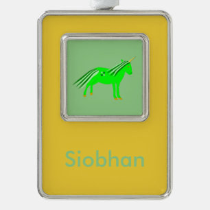 Süßes Irisch Grünes und Goldenes Einhorn Custom Rahmen-Ornament Silber