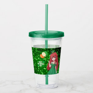 Süßes, irisches Anime-Mädchen am St. Patrick's Day Acryltrinkbecher