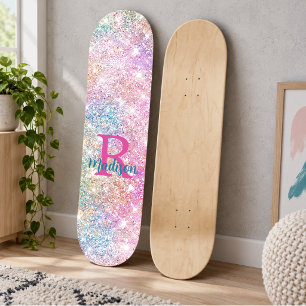 Süßes, irisierendes Einhorn rosa falscher Glitter- Skateboard