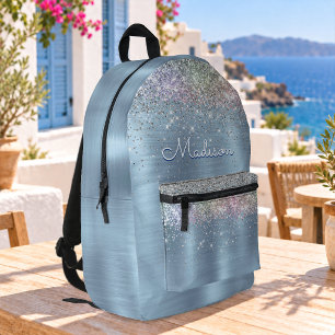Süßes, irisierendes, eisblaues Glitter-Monogramm  Bedruckter Rucksack