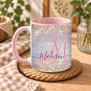 Süßes, irisierendes, falsches Gold-Glitter-Monogra Tasse