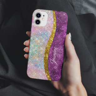 Süßes, irisierendes Fuchsia-Gold-Kunst-Glitter-Mon Case-Mate iPhone Hülle
