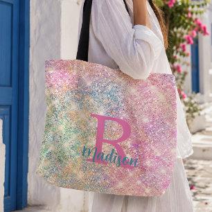 Süßes, irisierendes, pinkes, glänzendes Monogramm Tasche