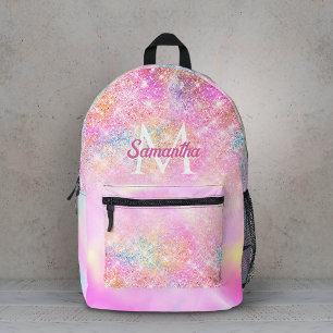 Süßes, irisierendes rosa Ombre Glitter Monogramm Bedruckter Rucksack