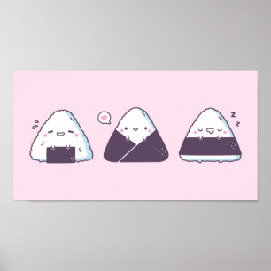 Süßes japanisches Essen Onigiri Doodles Lustig Poster
