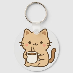 Süßes Kaffee-Katze Kawaii Cozy Ästhetik-Design Schlüsselanhänger
