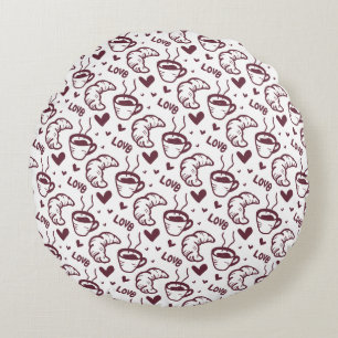 Süßes Kaffee- und Croissant-Französisches-Café-Mus Rundes Kissen