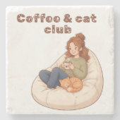 Süßes Kaffee- und Katzendesign Steinuntersetzer (Vorderseite)
