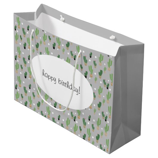 Süßes Kaktusmuster mit Monogramm Große Geschenktüte (Vorderseite Schrägansicht)