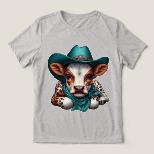 Süßes Kalb mit Cowboyhut und Bandana Tri-Blend Shirt