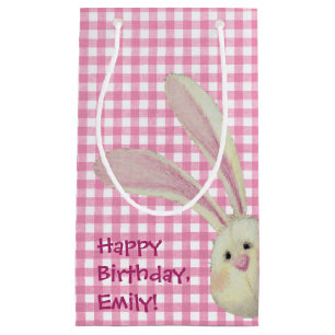 süßes Kaninchen auf rosa Gingham Kleine Geschenktüte