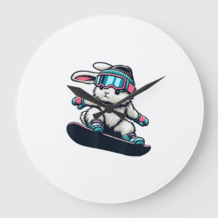 Süßes Kaninchen beim Snowboard-Trick Kinder Ostern Große Wanduhr