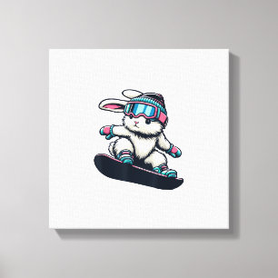 Süßes Kaninchen beim Snowboard-Trick Kinder Ostern Leinwanddruck