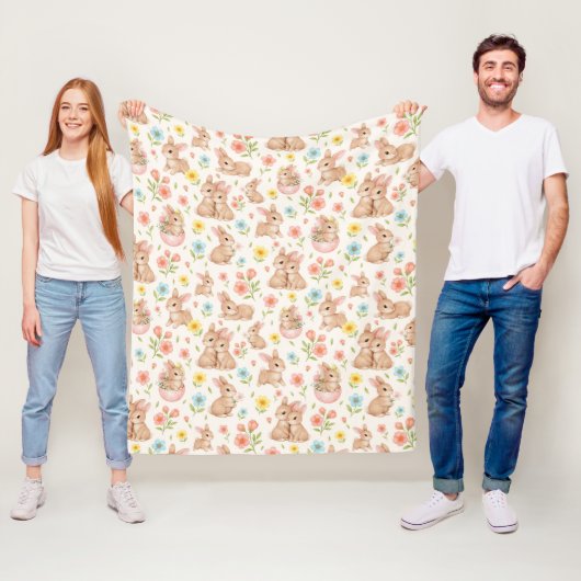 Süßes Kaninchen Blumen Frühling Muster Fleecedecke (Beispiel)