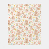 Süßes Kaninchen Blumen Frühling Muster Fleecedecke (Vorderseite)