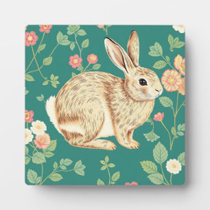 Süßes Kaninchen Blumendes Teal-Muster Fotoplatte