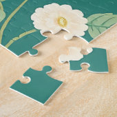 Süßes Kaninchen Blumendes Teal-Muster Puzzle (Seite)