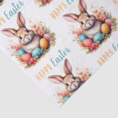 Süßes Kaninchen Bunte Eier Blumen Frohe Ostern Seidenpapier (Detail)