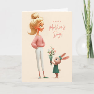 Süßes Kaninchen, das Mama zum Muttertag Blumen sch Karte