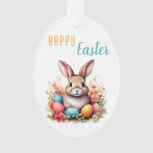 Süßes Kaninchen Farbige Eier Blumen Foto Ostern Ornament