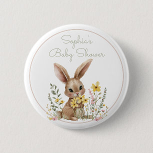 Süßes Kaninchen Gelbe Blumen Frühling Baby Shower Button