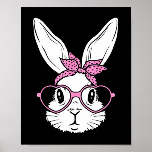 Süßes Kaninchen-Gesicht mit Bandana-HerzbrilleC Poster