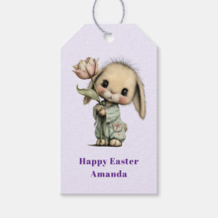 Süßes Kaninchen hält Ostertulpe Geschenkanhänger