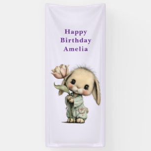 Süßes Kaninchen hält Tulpen-Geburtstag Banner