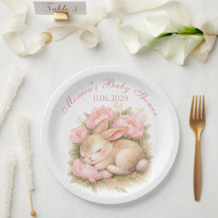 Süßes Kaninchen-Häschen Rosa Peonie Baby-Party Pappteller