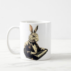 Süßes Kaninchen Hase spielt Klavier Kaninchen Musi Kaffeetasse