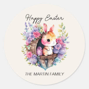 Süßes Kaninchen-Hasen-Familienname Frohe Ostern Runder Aufkleber