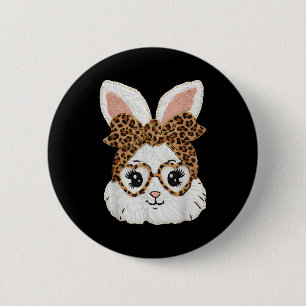 Süßes Kaninchen-Hasen-Gesicht-Leopard-Gles-Mädchen Button