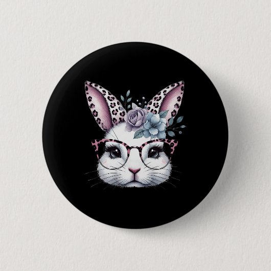 Süßes Kaninchen-Hasen-Gesicht Mädchen Frohen Oster Button (Vorderseite)