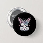 Süßes Kaninchen-Hasen-Gesicht Mädchen Frohen Oster Button (Vorne & Hinten)