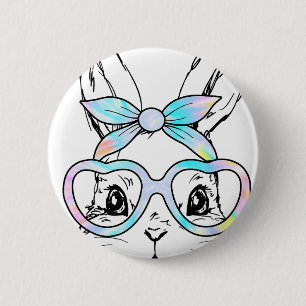 Süßes Kaninchen-Hasen-Gesicht-Tie-Dye-Glas Mädchen Button