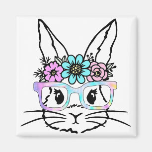 Süßes Kaninchen-Hasen-Gesicht-Tie-Dye-Glas Mädchen Magnet