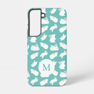 Süßes Kaninchen-Hasen-Muster auf teal Monogramm Samsung Galaxy Hülle