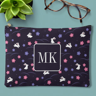 Süßes Kaninchen-Hasen-Muster Monogramm Initialen L Zubehörtasche