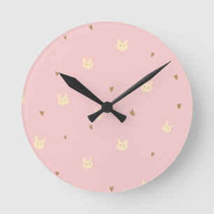 Süßes Kaninchen & Herzen Nahtloses Muster – Cute P Runde Wanduhr