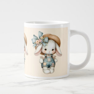 Süßes Kaninchen in Overall mit Strohhut und Schlei Jumbo-Tasse